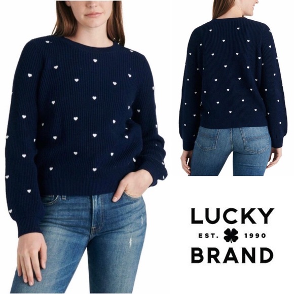 Lucky Brand Navy White Heart Sweater 